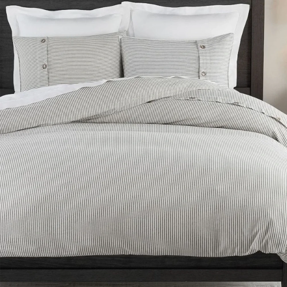 Pottery Barn Wheaton Charcoal Gray Striped Full/Queen Linen Sham Set of 2